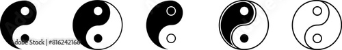 Yin yang balance black and white vector icon set. Yin Yang, Chorny, white symbol of harmony and balance. Chinese philosophy concept illustration