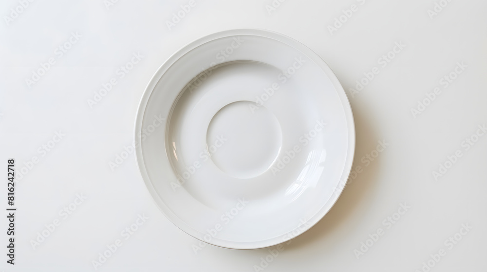 Top view of empty white porcelain plate isolated on white : Generative AI Top view of empty white porcelain plate isolated on white : Generative AI