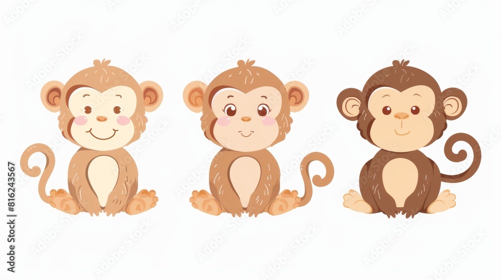Monkey. Flat vector illustration of cute animal. Baby nursery art. Monkey. Flat vector illustration of cute animal. Baby nursery art.