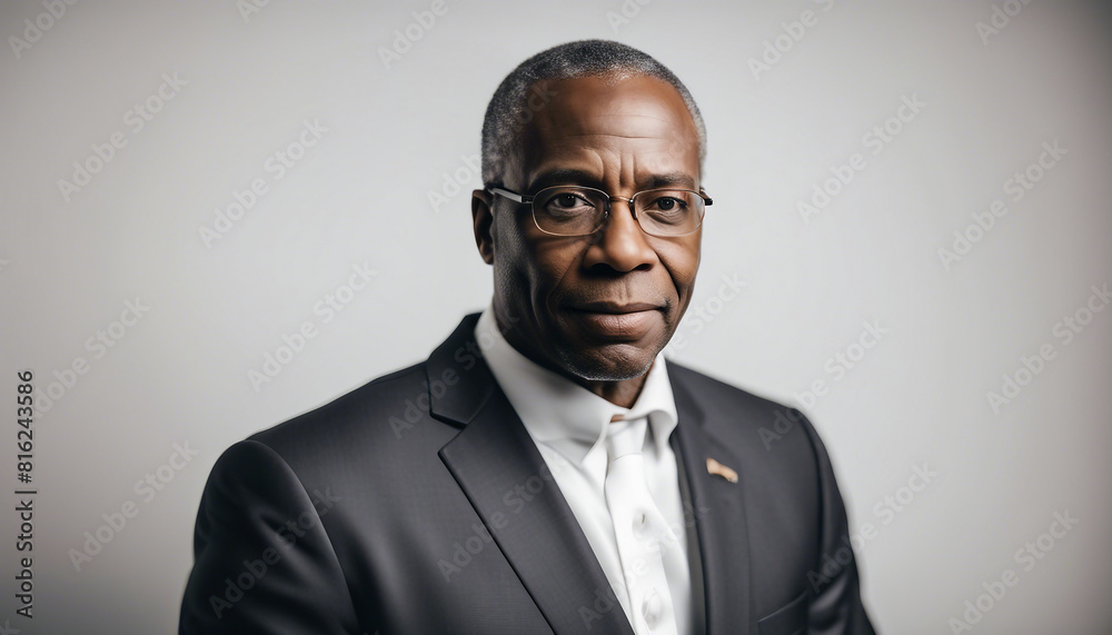 portrait of black American man senator, isolated white background, copy space for text
