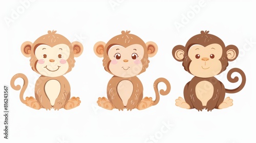 Monkey. Flat vector illustration of cute animal. Baby nursery art.