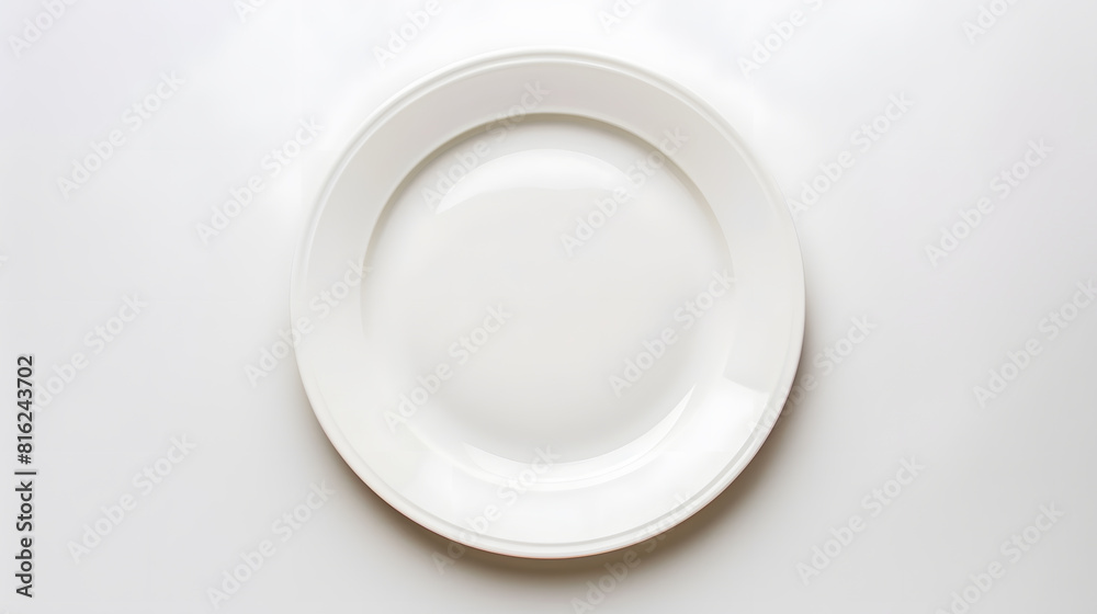Top view of empty white porcelain plate isolated on white : Generative AI Top view of empty white porcelain plate isolated on white : Generative AI