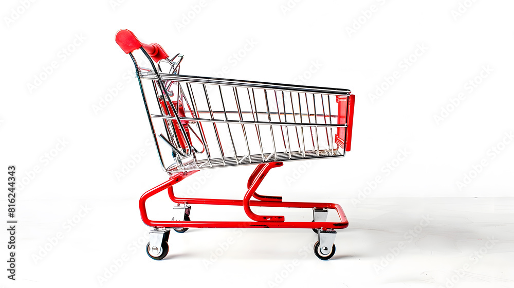 shopping cart side view trolley red colour on white background Ecommerce supermarket trolley side view : Generative AI shopping cart side view trolley red colour on white background Ecommerce supermarket trolley side view : Generative AI