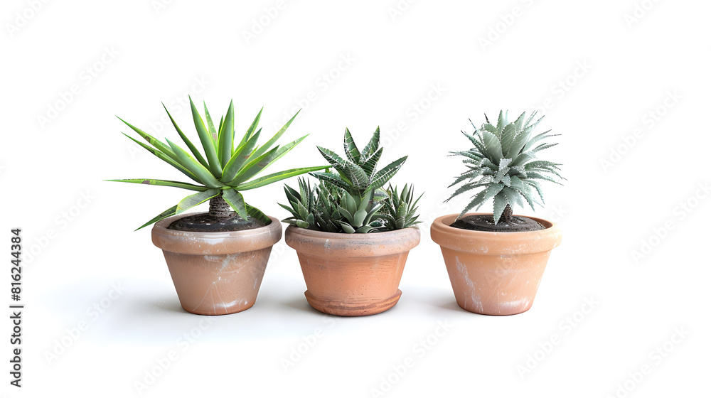 Old brown potted plants spinning pots isolated on white background : Generative AI Old brown potted plants spinning pots isolated on white background : Generative AI