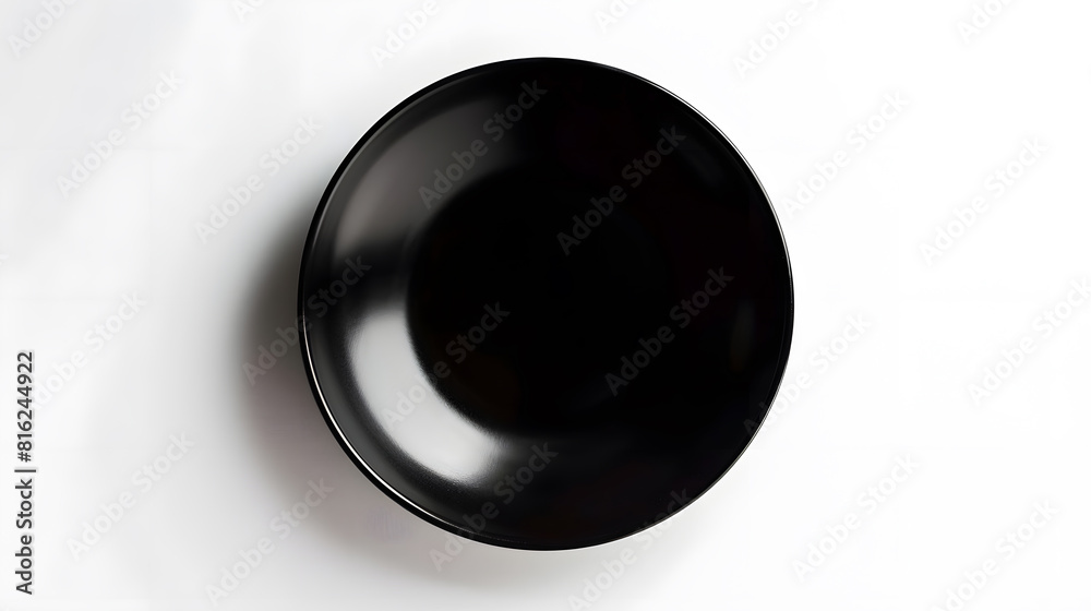 Empty black plate top view isolated on white background : Generative AI