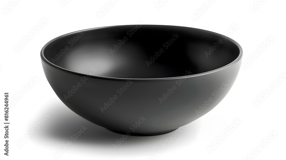Empty single black ceramic bowl isolated on white background with clipping path side view closeup horizontal format : Generative AI Empty single black ceramic bowl isolated on white background with clipping path side view closeup horizontal format : Generative AI