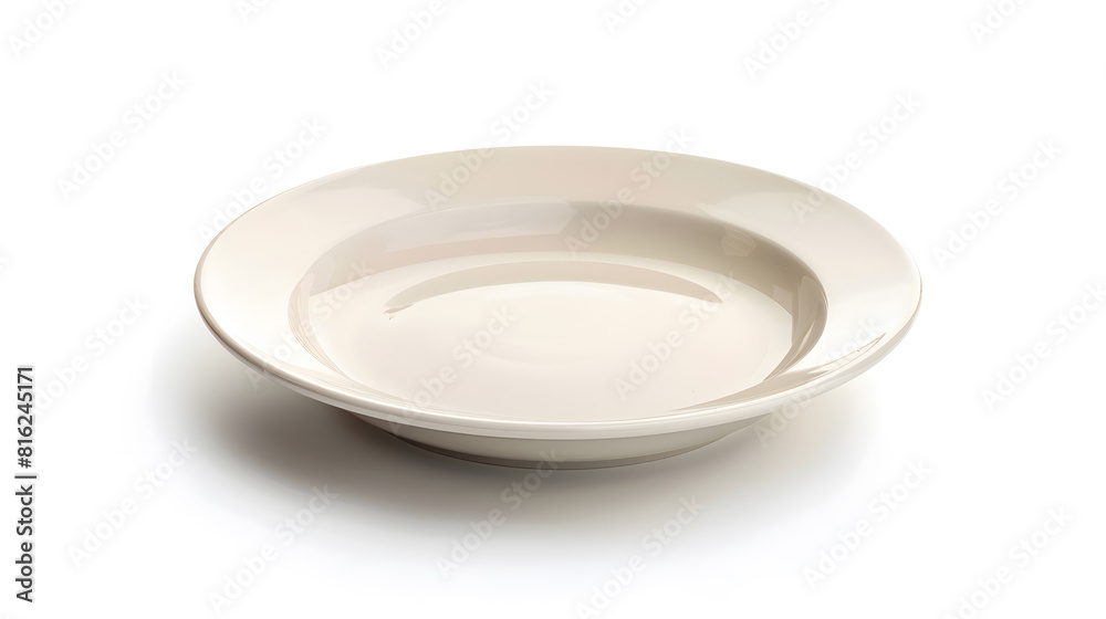 Empty ceramic round plate isolated on white background : Generative AI