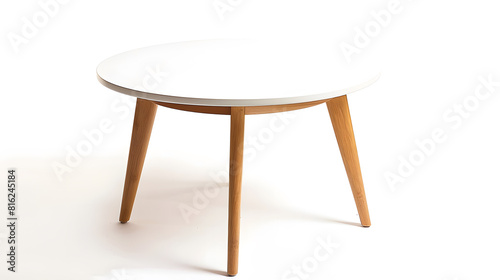 Round coffee table or end table isolated on white background with clipping path Small round white table with 3 legs on white background : Generative AI
