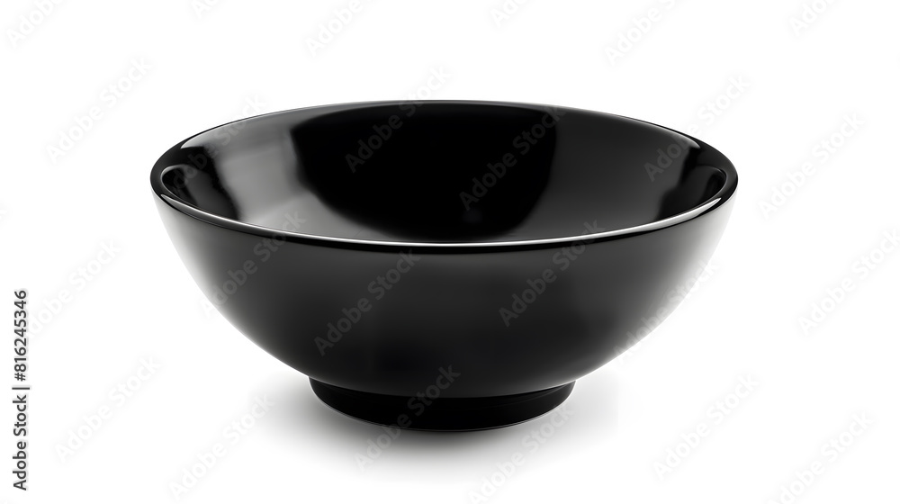 Empty single black ceramic bowl isolated on white background with clipping path side view closeup horizontal format : Generative AI Empty single black ceramic bowl isolated on white background with clipping path side view closeup horizontal format : Generative AI