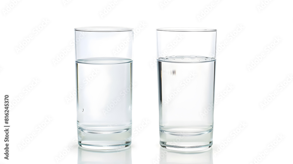 tall empty half and full glass of water isolated on white with clipping path included : Generative AI tall empty half and full glass of water isolated on white with clipping path included : Generative AI