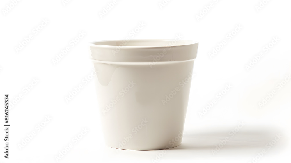 Front view of empty white ceramic flower pot isolated on white : Generative AI