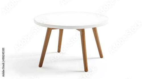 Round coffee table or end table isolated on white background with clipping path Small round white table with 3 legs on white background : Generative AI