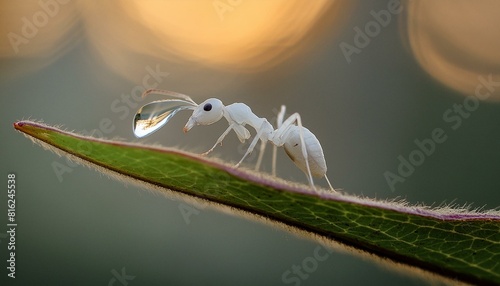 Close up of worker leafcutter ant Atta cephalotes cutting a leaf of Arachis pintoi photo