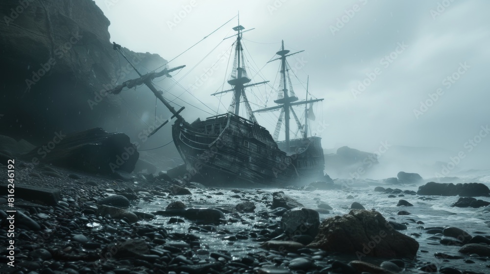 Obraz premium Abandoned ruin of a vintage sailing ship