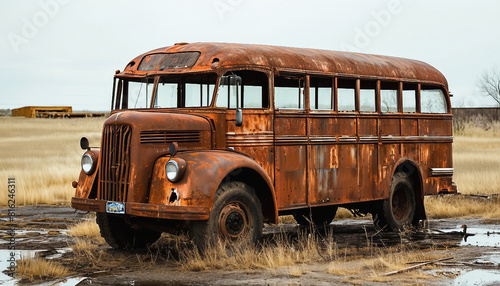 Old bus. An old discarded bus rusts in a field