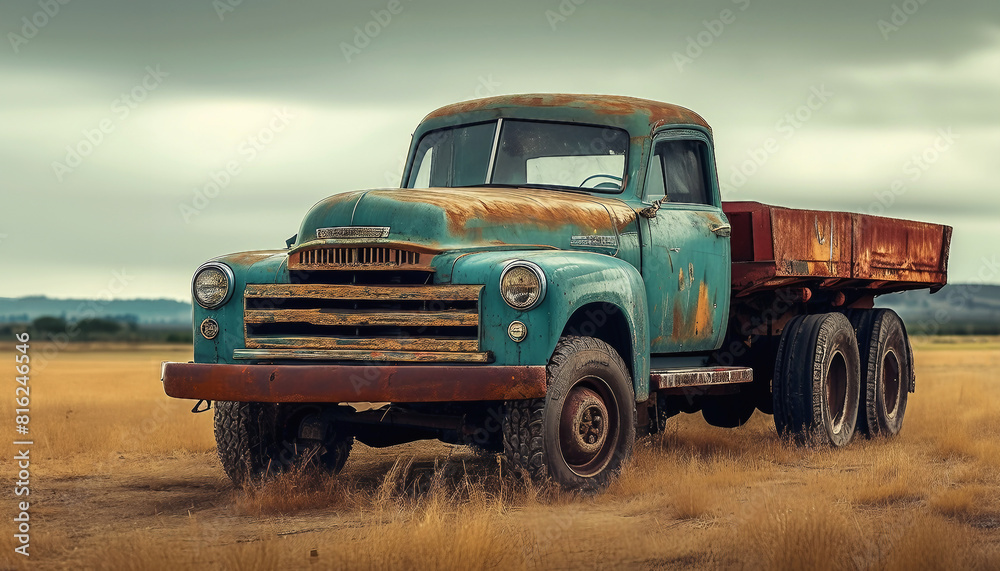Obraz premium Old truck. An old abandoned truck rusts in an open-air junkyard