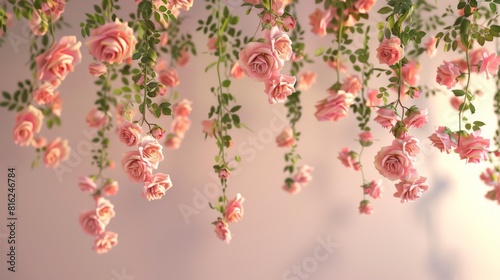 Fototapeta Naklejka Na Ścianę i Meble -  Hanging pink roses with soft focus background