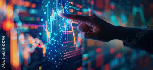 Wallpaper Mural Hand touching virtual screen with stock market graph and business growth chart. Torontodigital.ca