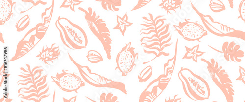 seamless summer tropical pattern with fruit and leave