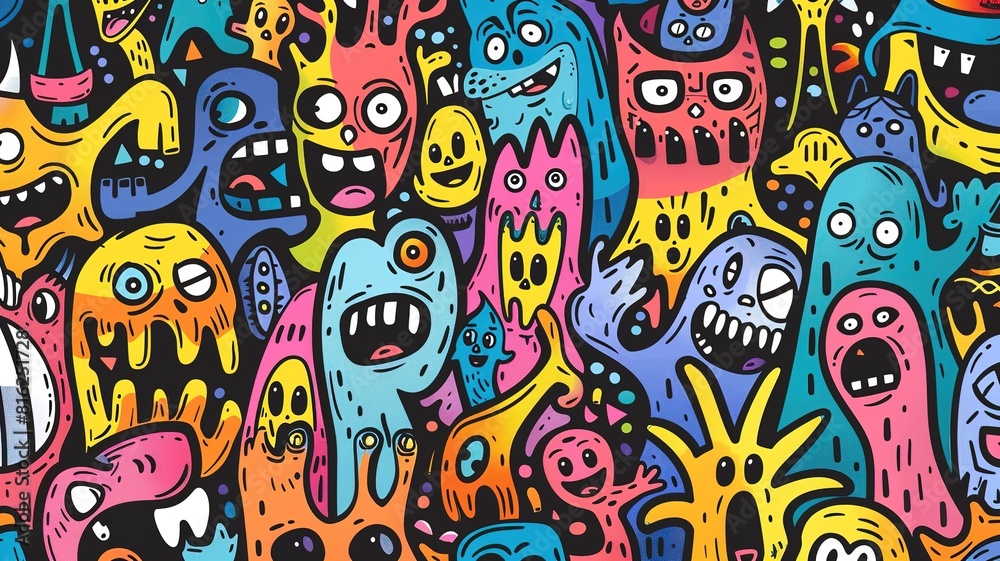 monsters doodle pattern