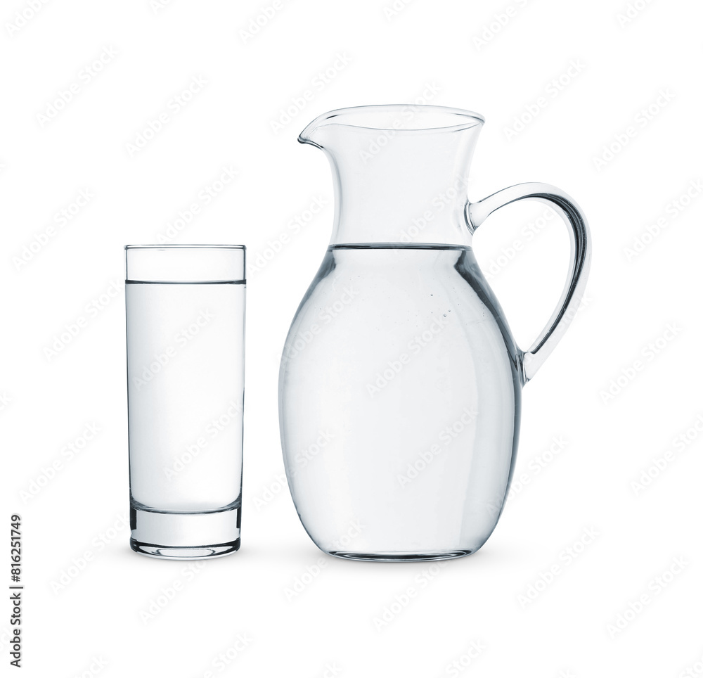 Glass and jug with water isolated on white Glass and jug with water isolated on white