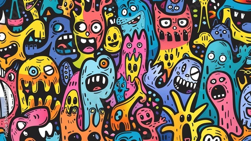 monsters doodle pattern