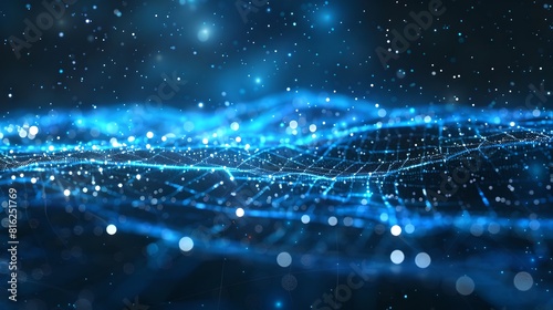 Digital Network Connection Concept in Blue. Abstract Data Stream Visualization. Futuristic Technology Background. AI