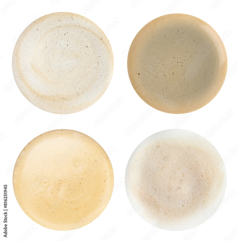 Aromatic coffee foam isolated on white, set. Top view Aromatic coffee foam isolated on white, set. Top view