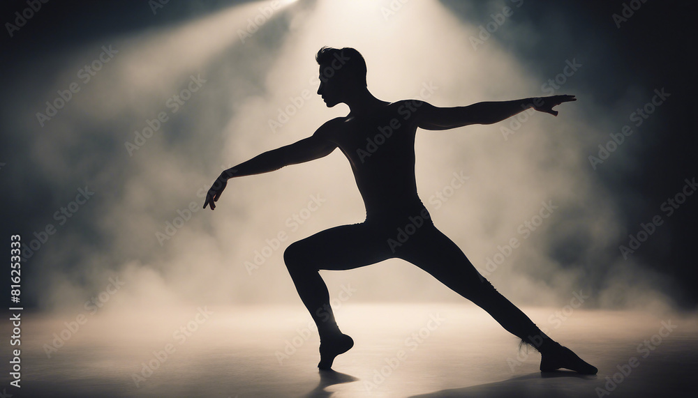 silhouette of a male pro ballet dancer in front of spotlights and smoke
silhouette of a male pro ballet dancer in front of spotlights and smoke