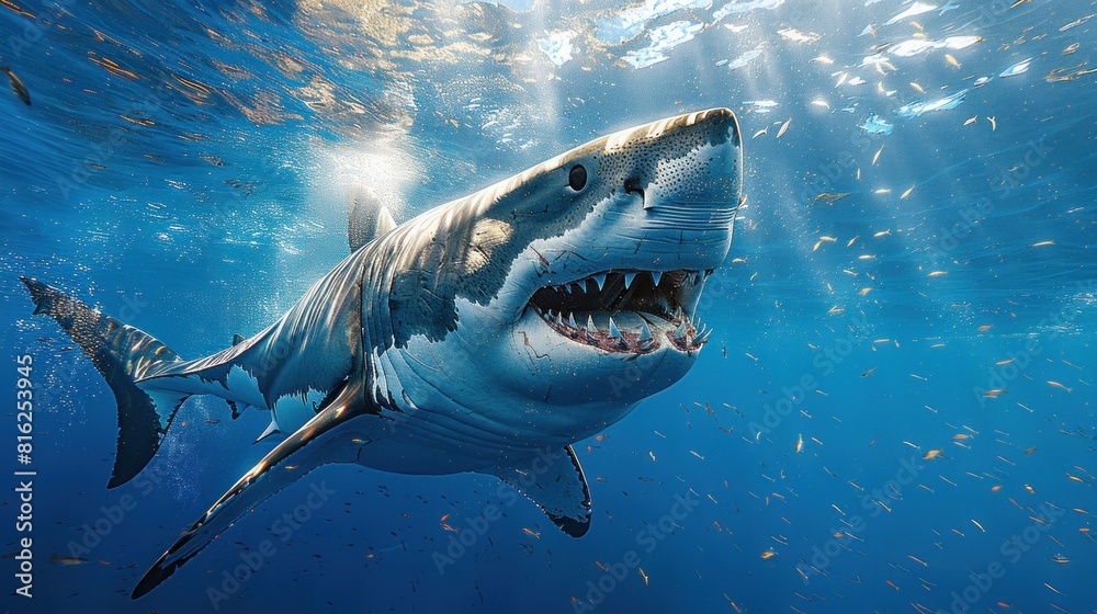 Fototapeta premium A great white shark with a scary open mouth