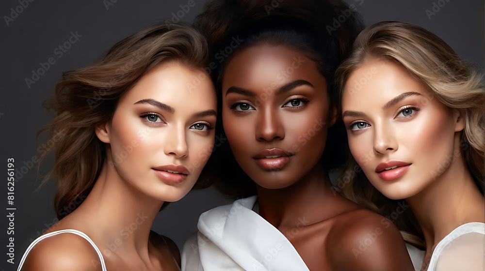 A diverse group of beautiful women with natural beauty and glowing smooth skin. Portrait of many attractive female fashion models with great skincare of all races, tones and style, Generative AI A diverse group of beautiful women with natural beauty and glowing smooth skin. Portrait of many attractive female fashion models with great skincare of all races, tones and style, Generative AI