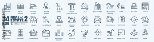 Real Estate minimal bold line web icon set. Included the icons as realty, property, mortgage, home loan and more. Outline icons collection. Simple vector illustration
