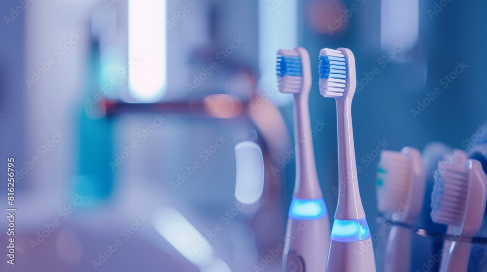 A detailed view of the timer feature on an electric toothbrush ensuring a thorough and recommended twominute brushing session. A detailed view of the timer feature on an electric toothbrush ensuring a thorough and recommended twominute brushing session.