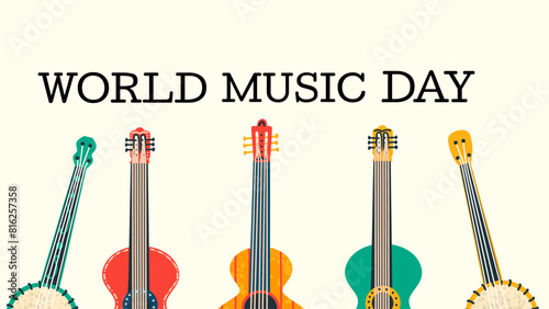 World Music Day graphic banner. Vector illustration. Musical festival.  Vector illustration