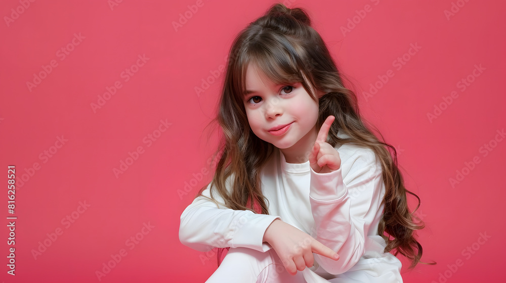 Sitting pointing Childhood and dream about big and famous future Pretty longhair girl on coral pink studio background Childhood dreams imagination education facial expression emotions : Generative AI Sitting pointing Childhood and dream about big and famous future Pretty longhair girl on coral pink studio background Childhood dreams imagination education facial expression emotions : Generative AI