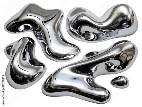 Obraz na płótnie Y2K Melty chrome shapes isolated. Spilled liquid metal drops. Futuristic metallic puddles
w salonie