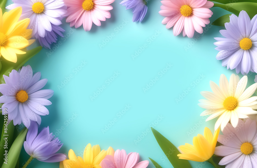 Frame of spring flowers. In the middle there is a place for an inscription Frame of spring flowers. In the middle there is a place for an inscription
