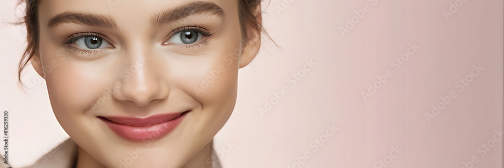Crop Close-up Portrait of Young Happy Millennial Woman with Healthy Face Skin with copy space Crop Close-up Portrait of Young Happy Millennial Woman with Healthy Face Skin with copy space