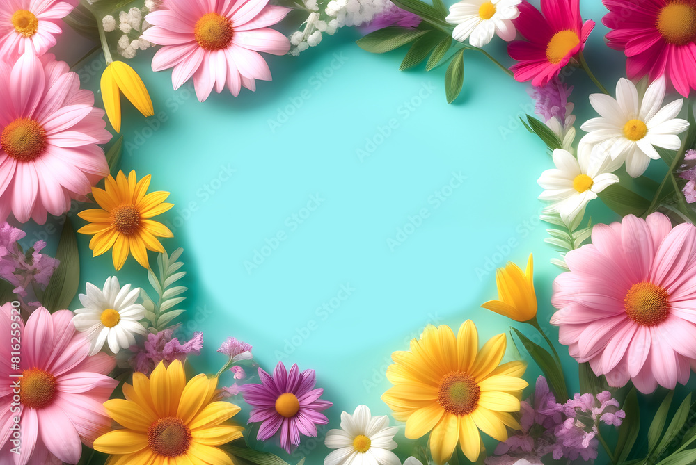 Frame of spring flowers. In the middle there is a place for an inscription Frame of spring flowers. In the middle there is a place for an inscription