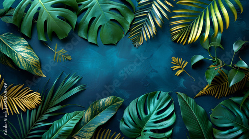 Frame with Copy Space  Exotic Tropical Leaves on Dark Backdrop