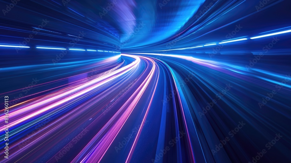 Nighttime Road Motion with Accelerating Speed Abstract Blue Visualization of Moving Lights and Stripes Nighttime Road Motion with Accelerating Speed Abstract Blue Visualization of Moving Lights and Stripes