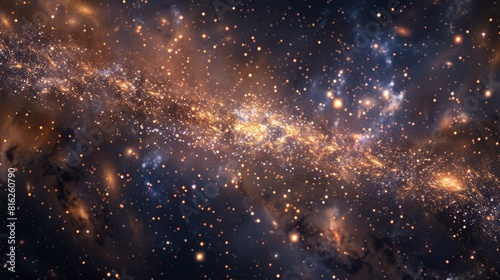 Dense star field in a galactic core, shimmering with golden light and cosmic energy. High-resolution space image. Astronomy and exploration concept