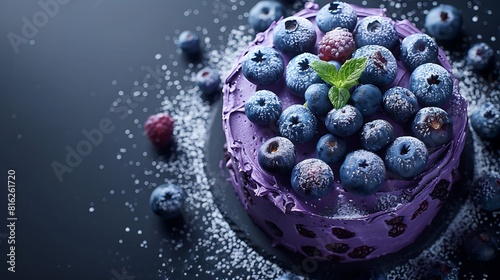 Fresh presentation of Blueberry almond cake  food studio photography