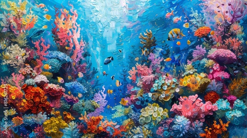 A vibrant coral reef teeming with marine life 