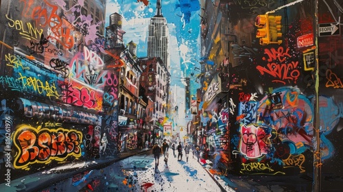 A vibrant street art scene  capturing the dynamic energy and textures of graffiti