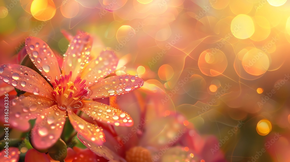 Close-up of beautiful flowers in sunlight with water drops Close-up of beautiful flowers in sunlight with water drops