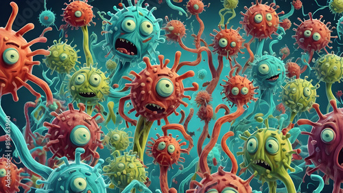 Viruses and bacteria in the human body, Generative AI photo