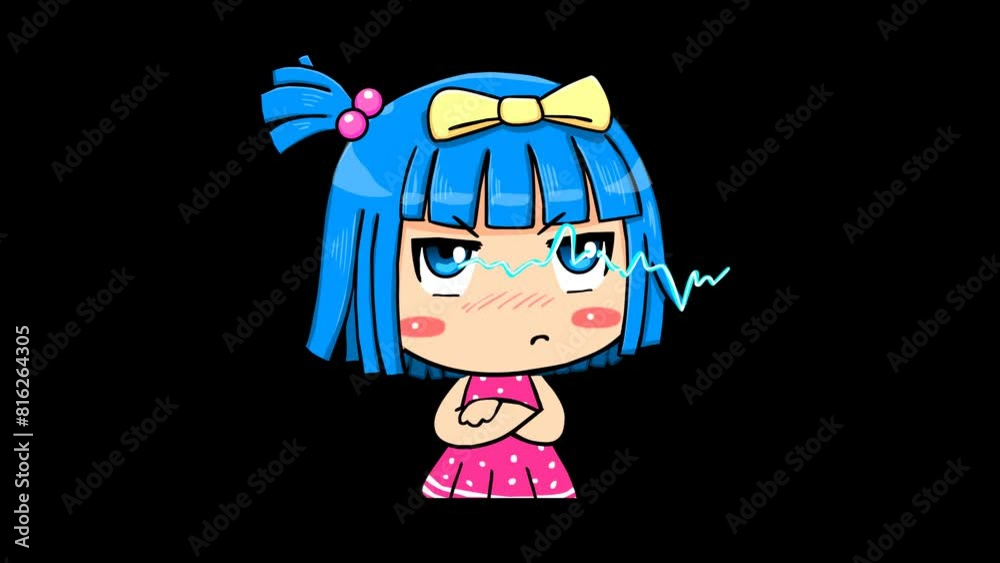 Displeased Blue-Haired Girl with Electric Eyes - Transparent Background Displeased Blue-Haired Girl with Electric Eyes - Transparent Background