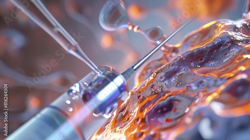 A digital rendering of a bone marrow biopsy needle in action  with a focus on the precision and technique required for the procedure  Close up