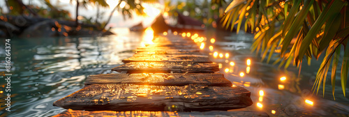 Festive Table with Glowing Bokeh Lights, Abstract Background for Celebrations, Dark Wood Surface